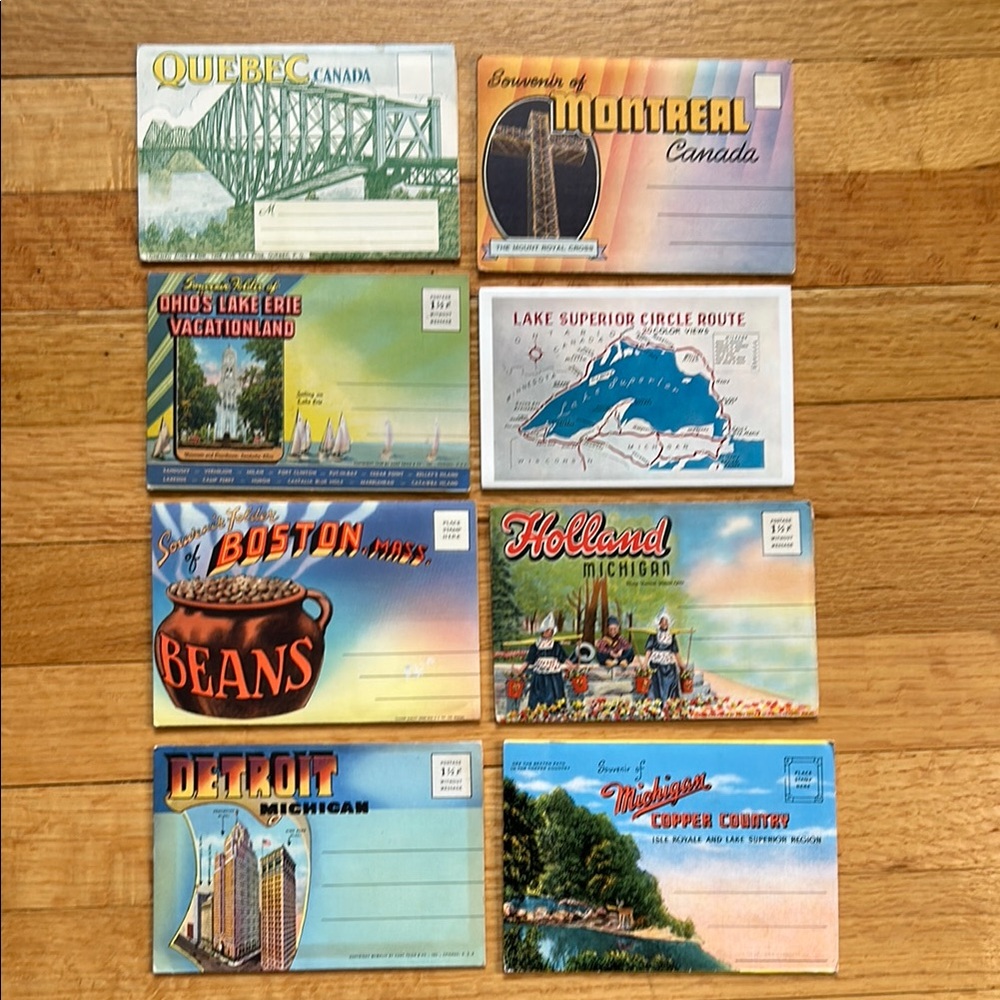 8 Vintage Folder Postcard Book Collection